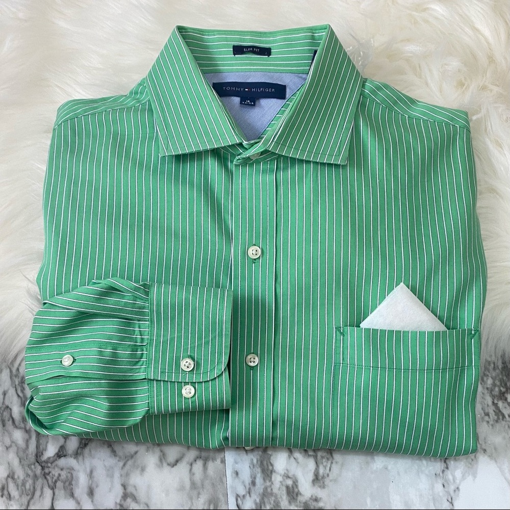 Tommy Hilfiger | green striped button slim fit shirt